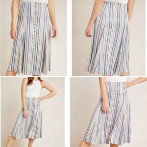 Anthropologie Maeve Silky Freya striped Freya Button lagenlook Midi Skirt 0/W26